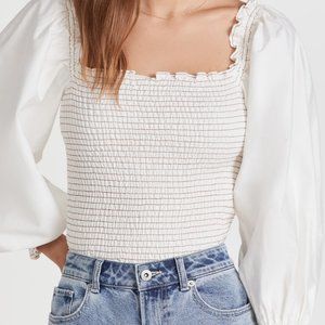 Something Navy Chambray Smocked Long Sleeve Top